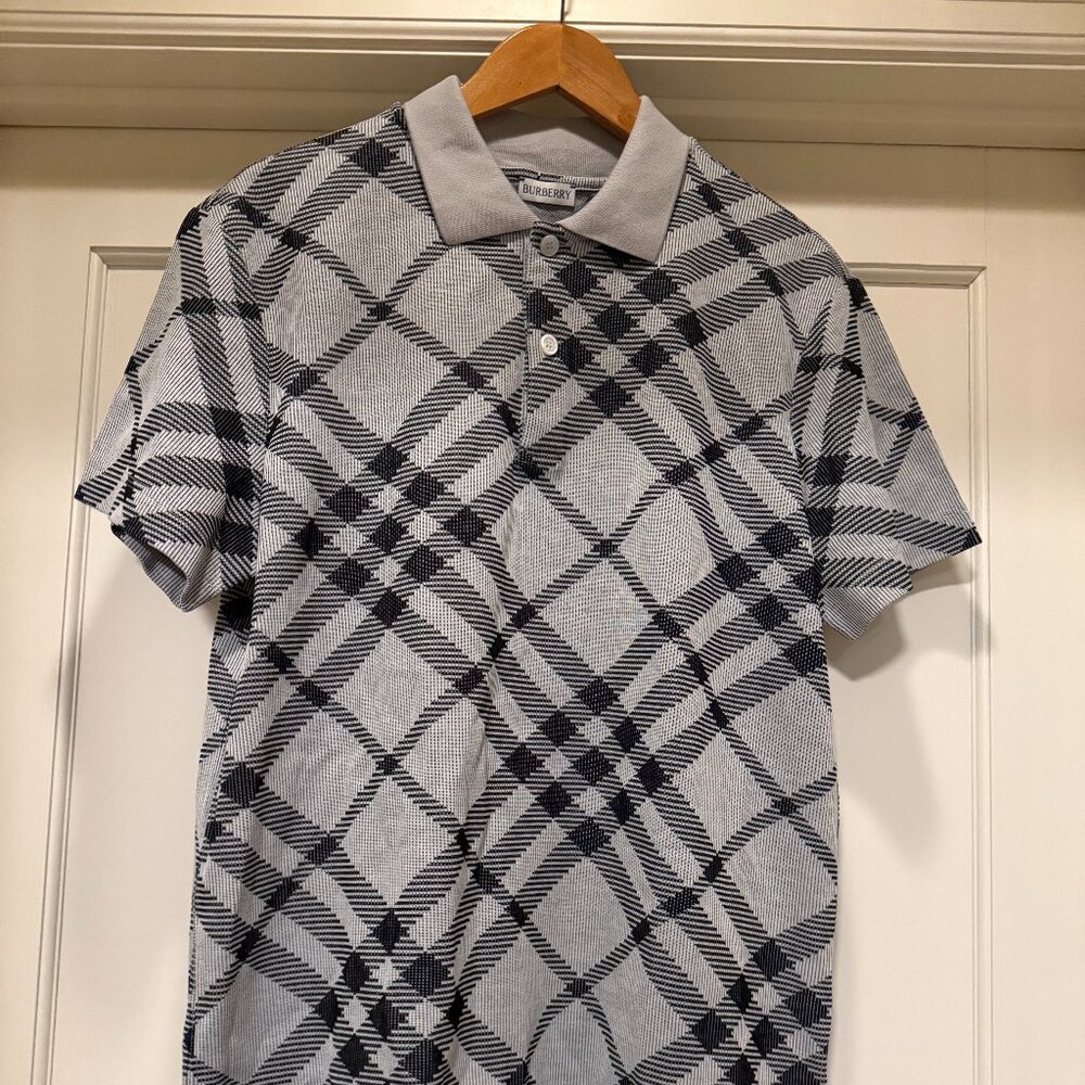 Burberry Check Stretch Cotton Blend Polo Shirt